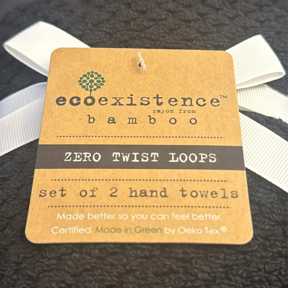 2pc ECOEXISTENCE Bamboo Zero Twist Loops Hand Bath Towel Set - Black